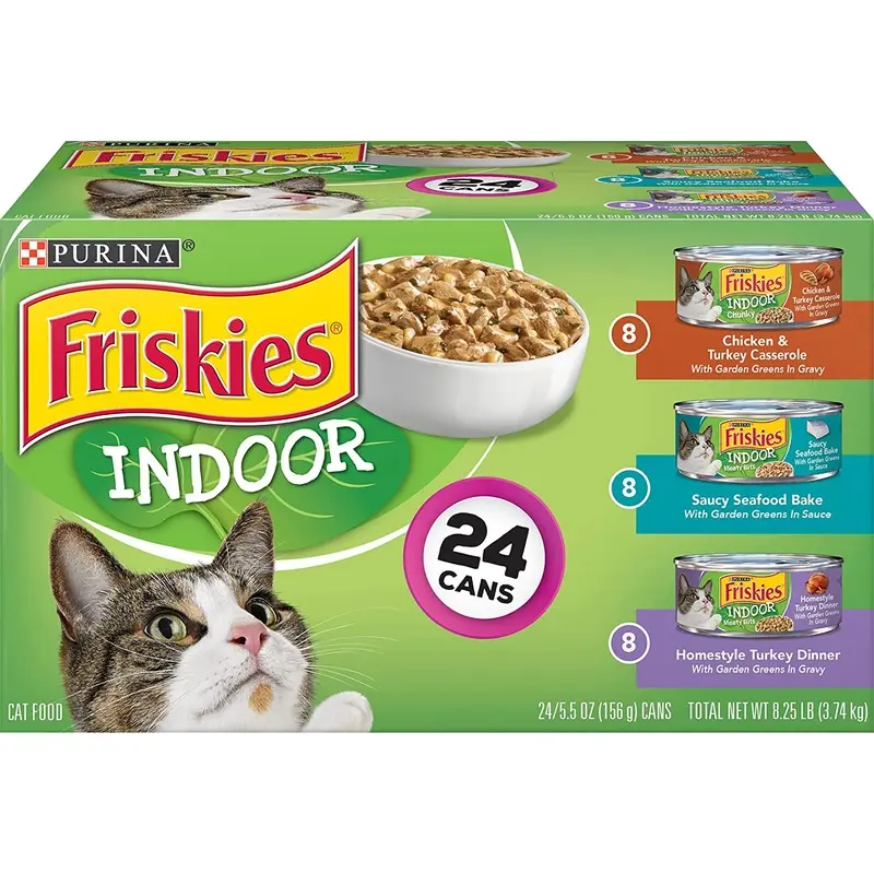 Purina Friskies Indoor Wet Cat Food Variety Pack, Indoor  (24) 5.5 oz. Cans