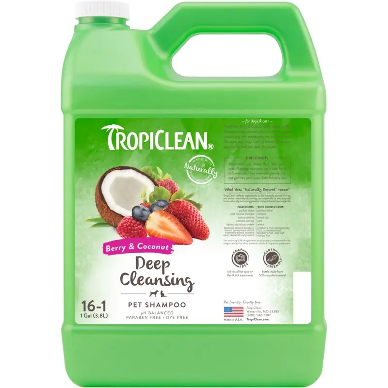 TropiClean Deep Cleaning Berry & Coconut Dog & Cat Shampoo, 1 Gal