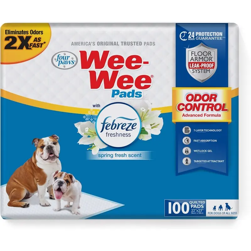 Wee-Wee Odor Control Dog Pee Pads, 22 x 23-in, Scented with Febreze Freshness, 100 Ct