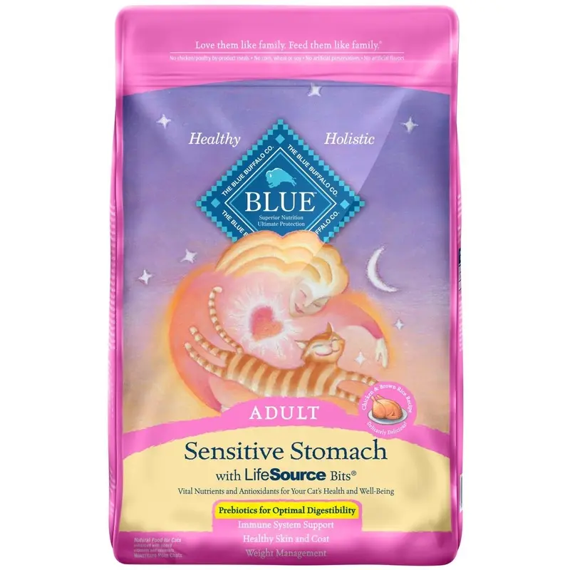 Blue Buffalo Sensitive Stomach Natural Adult Dry Cat Food, Chicken & Brown Rice 15-Lb