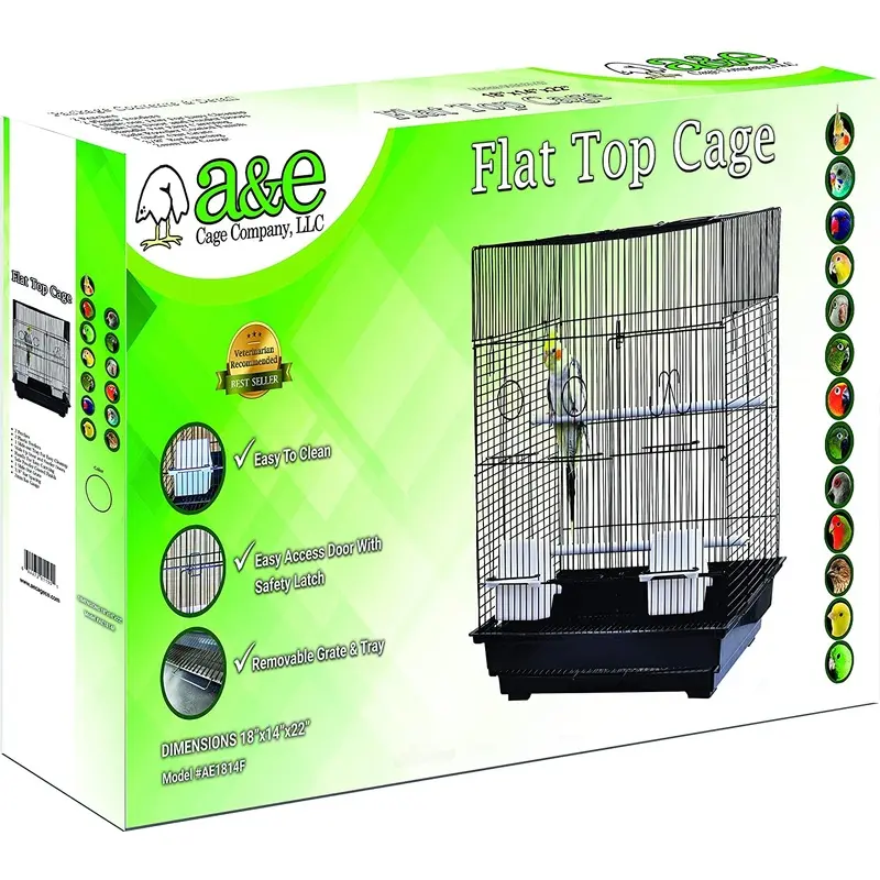 A&E Cage Co. Small Bird Flat Top Cage, 18x14, Black