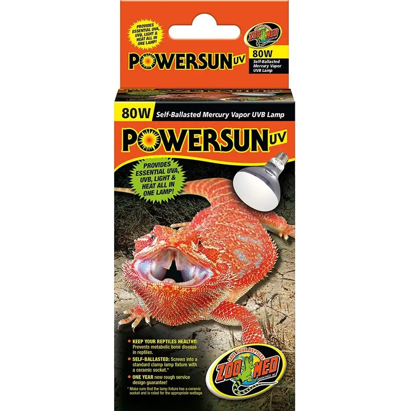 Zoo Med PowerSun UV Self-Ballasted Mercury Vapor UVB Reptile Terrarium Lamp, 80-watt