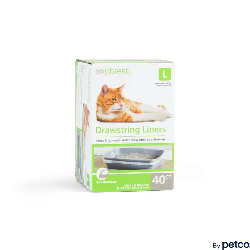 So Phresh Drawstring Cat Litter Box Liners, 35 L X 15 W, Count of 40