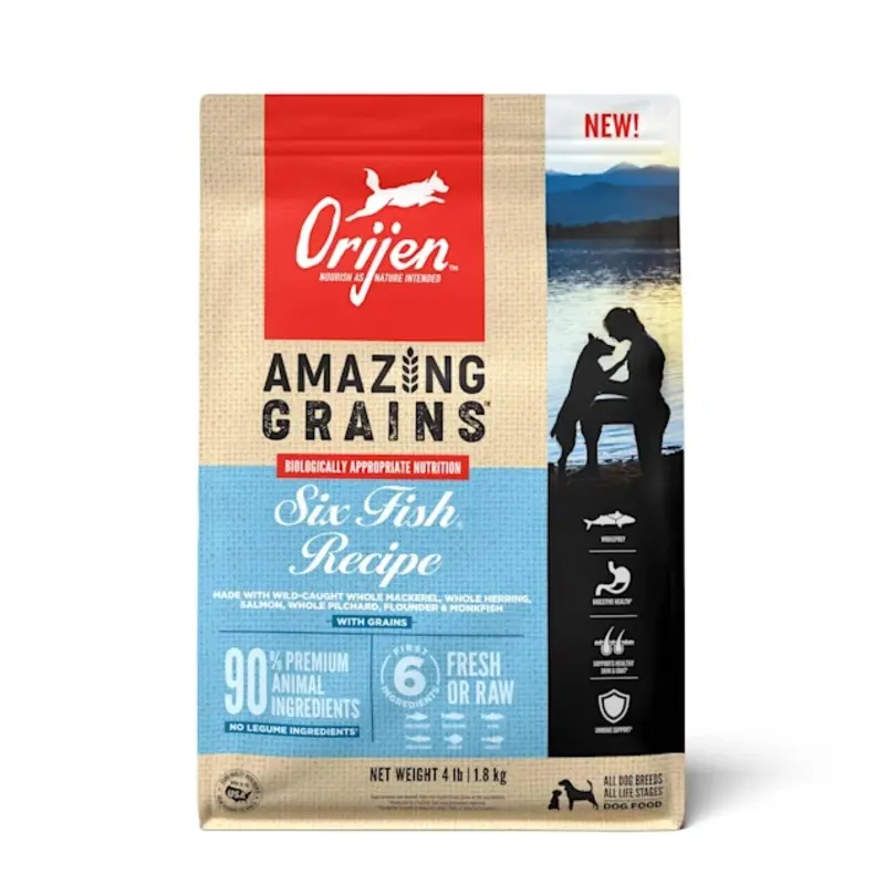 ORIJEN Amazing Grains Six Fish High Protein Dry Dog Food, 4 Pound & 22.5 Pound.