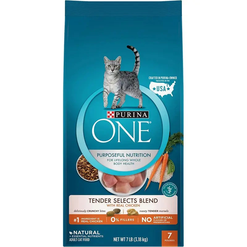 Purina ONE Natural Dry Cat Food, Tender Selects Blend With Real Chicken  7 lb. Bag