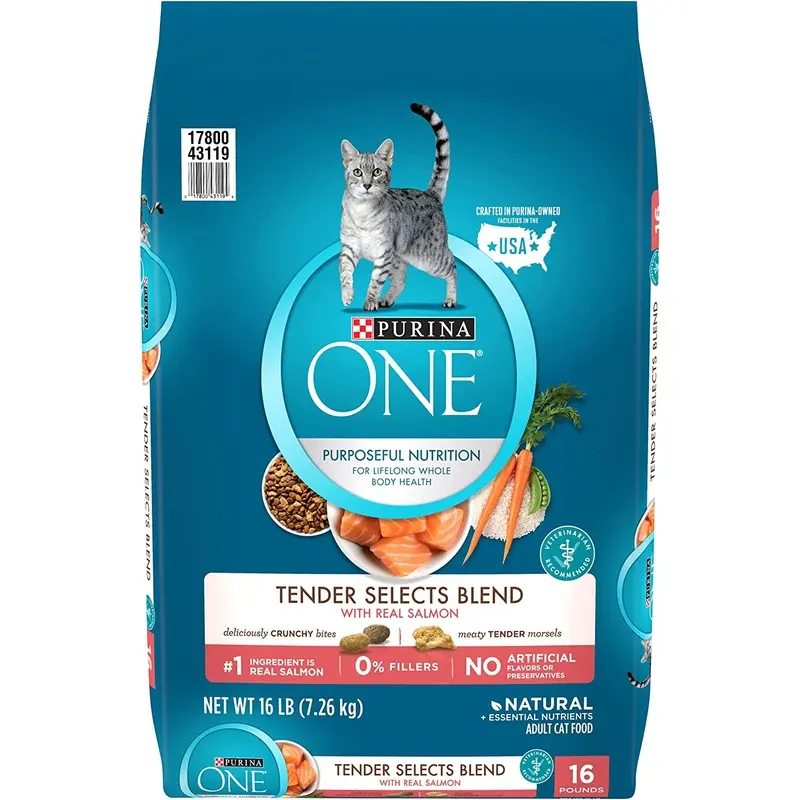 Purina ONE Natural Dry Cat Food Tender Selects Blend With Real Salmon  16 lb. Bag