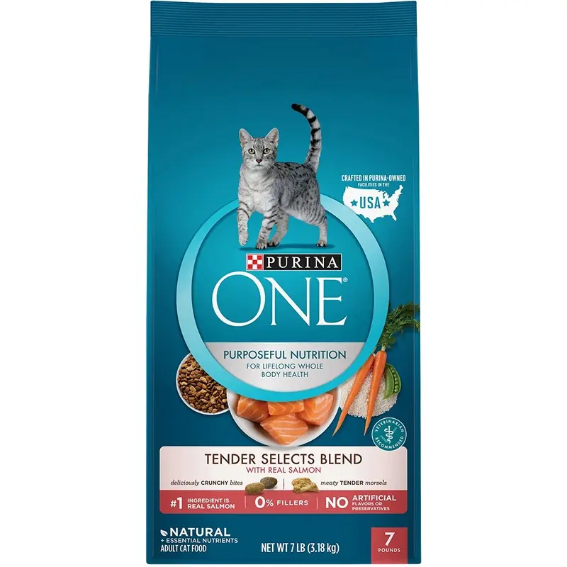 Purina ONE Natural Dry Cat Food Tender Selects Blend With Real Salmon  7 lb. Bag