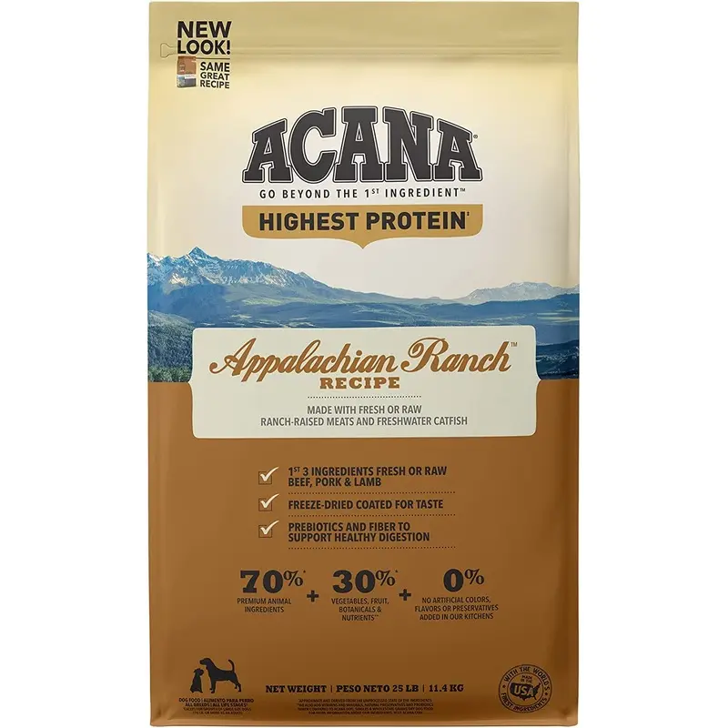 ACANA Highest Protein, Appalachian Ranch, Grain Free Dry Dog Food, 25lb