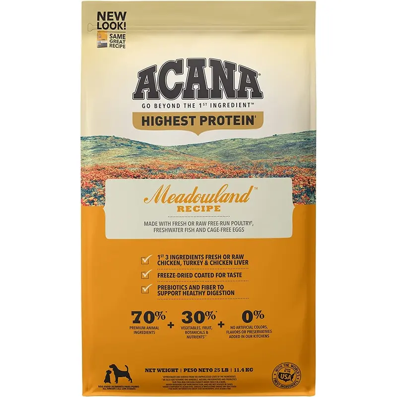 ACANA Highest Protein, Meadowland, Grain Free Dry Dog Food, 25lb