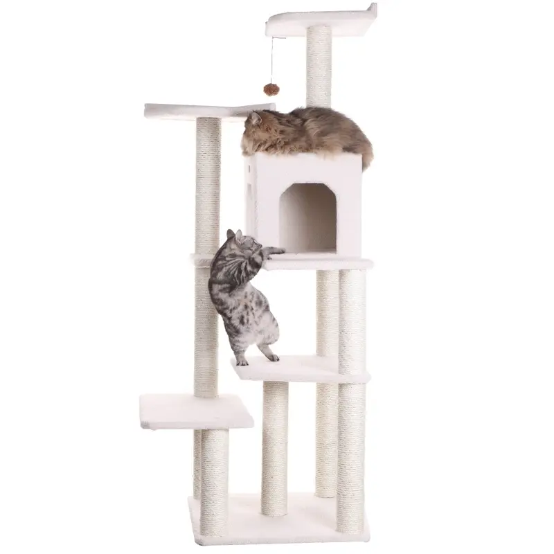 Armarkat 68-in real wood Cat Tree & Condo Scratching Post Tower, Ivory