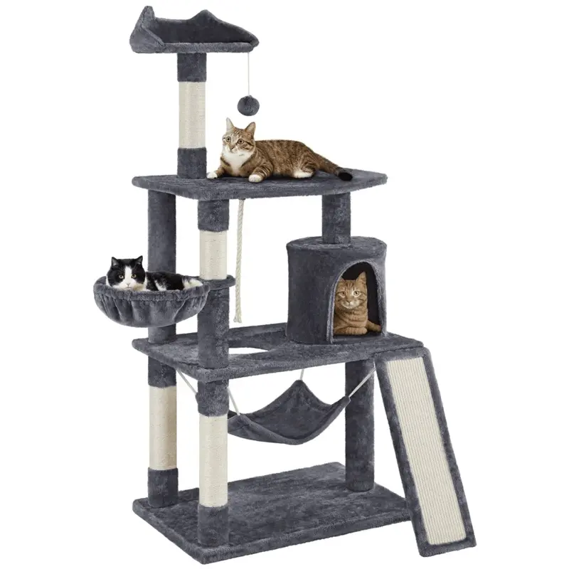 Easyfashion 63.5H Multi Level Cat Tree Condo with Scratching Post, Dark Gray