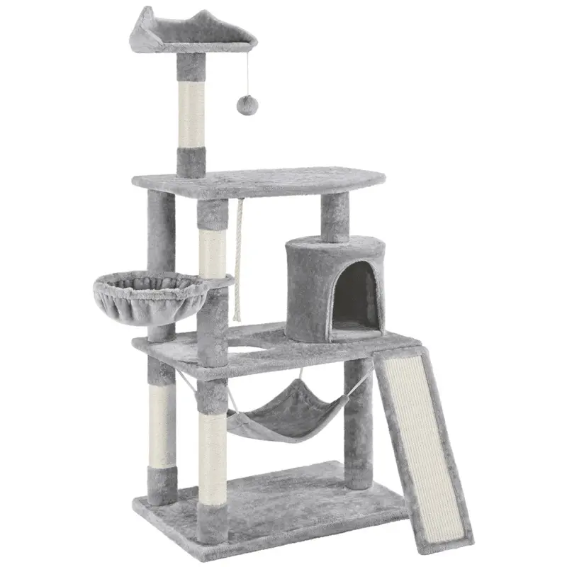 Easyfashion 63.5H Multi Level Cat Tree Condo with Scratching Post, Light Gray