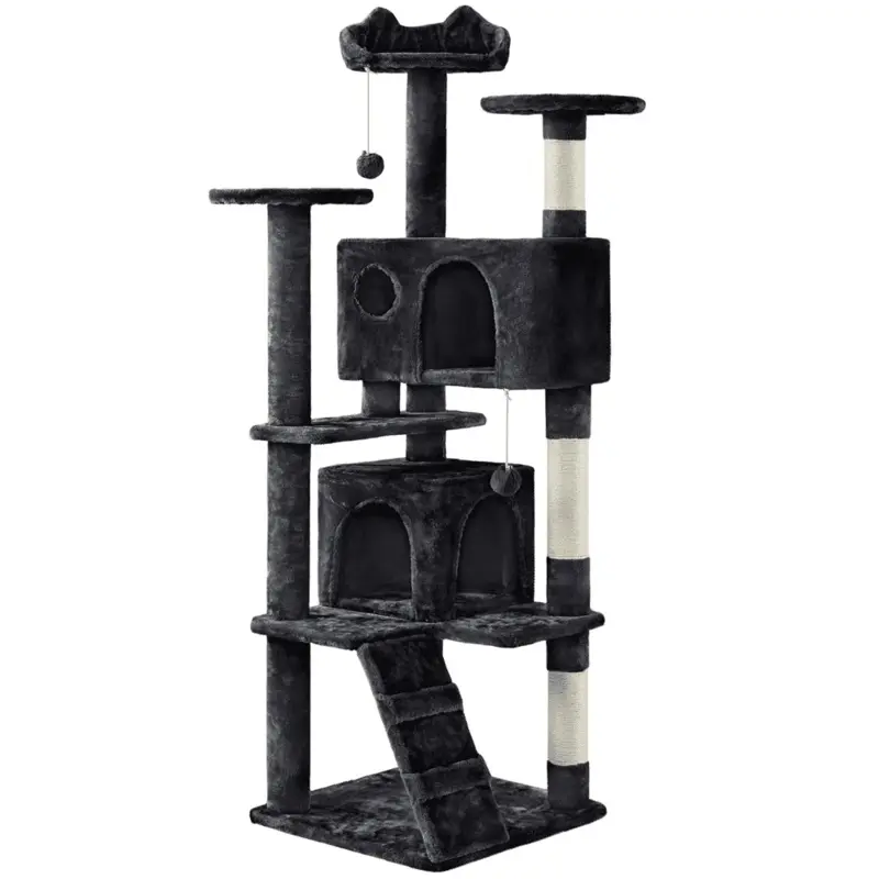 SmileMart 61.5H Double Condo Cat Tree with Scratching Post Tower, Black