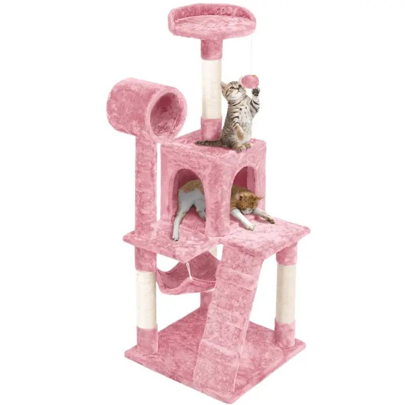 Easyfashion 51 Multilevel Cat Tree with Condo, Pink