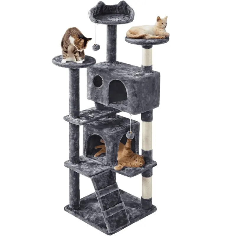 Easyfashion 61.5 inch Tall Cat Tree Tower Condo, Dark Gray
