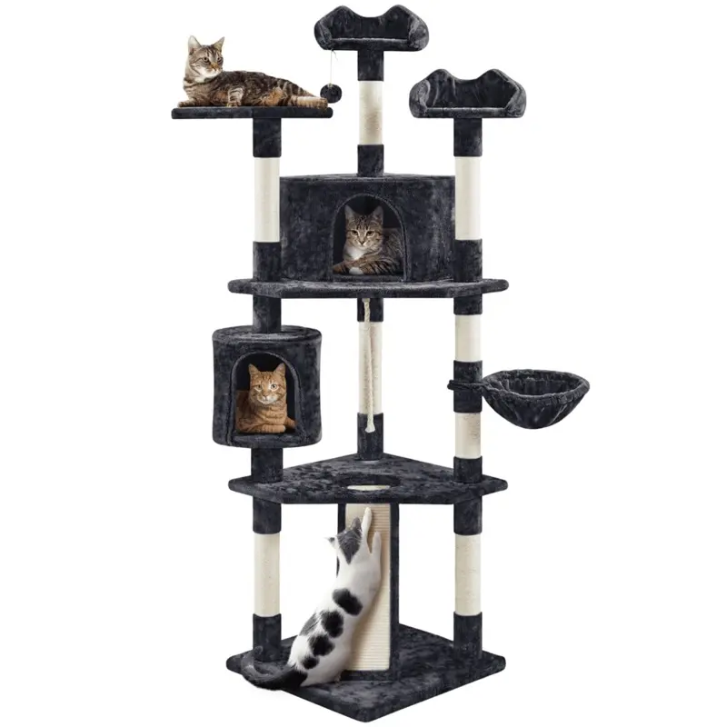 Easyfashion 79 Multilevel Cat Tree Tower with Scratching Posts, Black