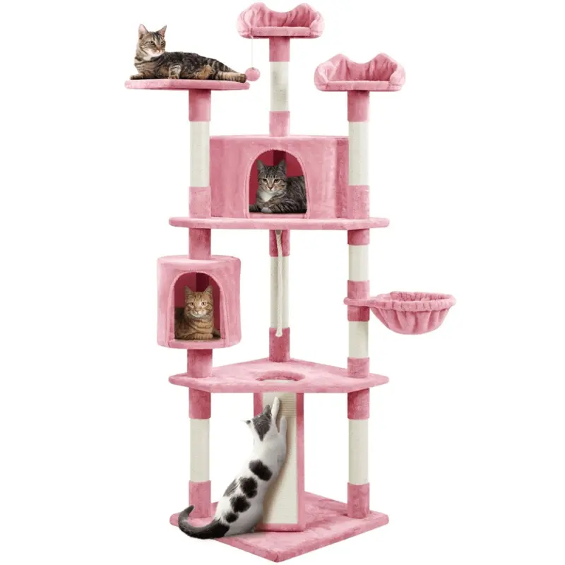 Easyfashion 79 Multilevel Cat Tree Tower with Scratching Posts, Pink
