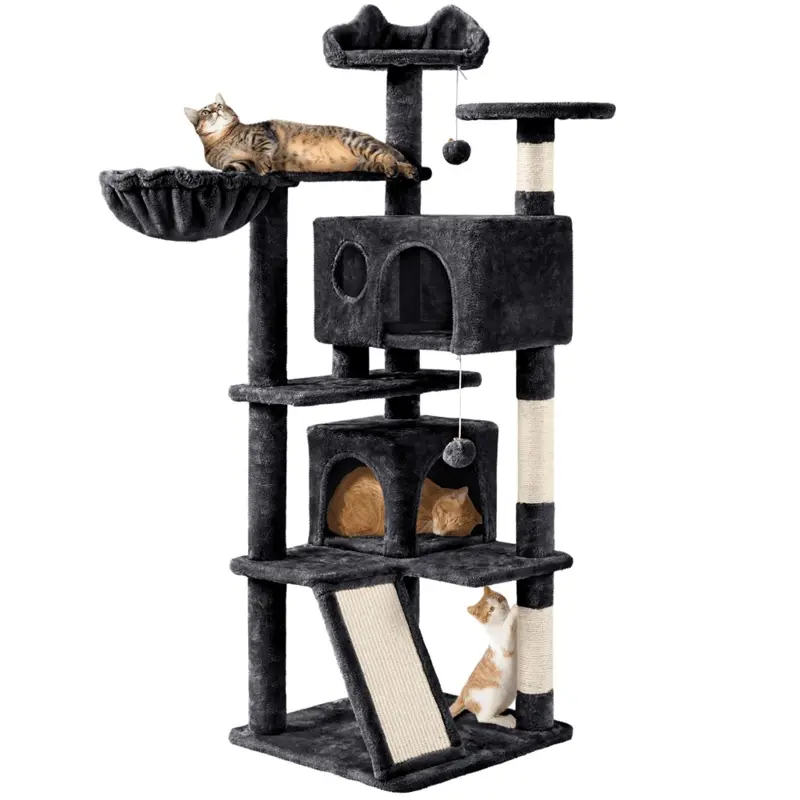 SmileMart 54 Double Condo Cat Tree with Scratching Post Tower, Black