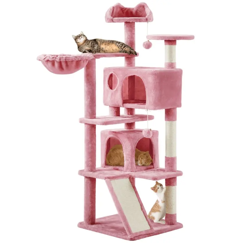 SmileMart 54 Double Condo Cat Tree with Scratching Post Tower, Pink