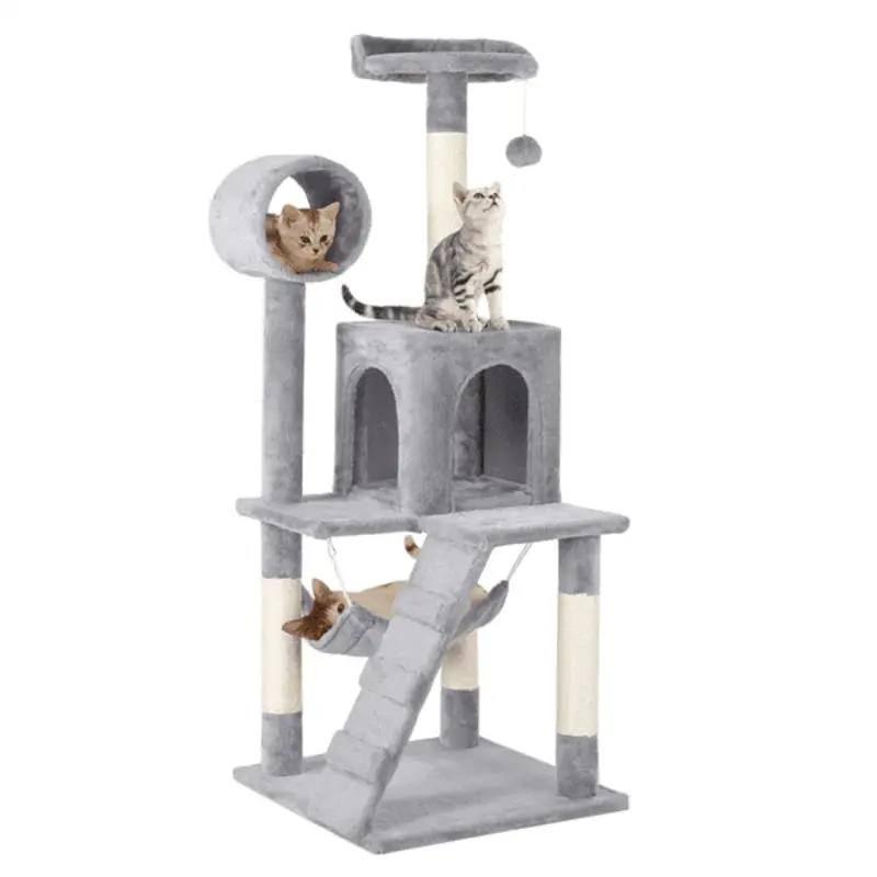 Easyfashion 51 Multi-level Cat Tree with Condo and Scratching Post, Light Gray