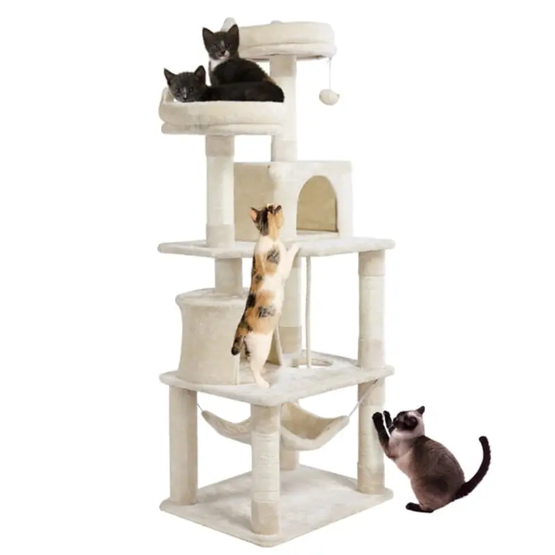 Easyfashion 62.2 H Multi Level Cat Tree Condo with Scratching Post Beige