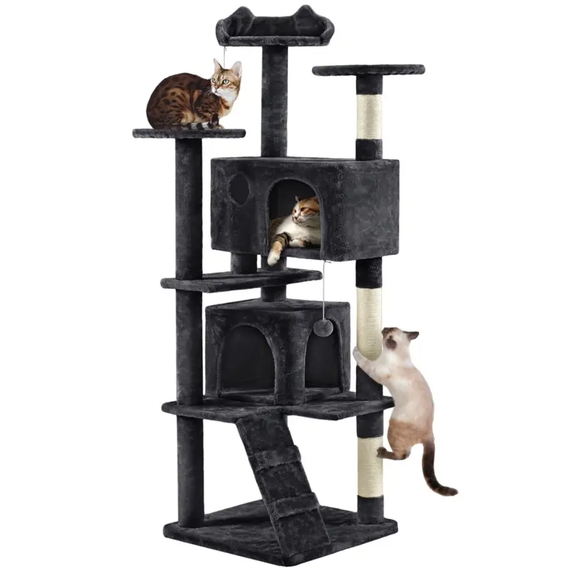 Easyfashion 70 Cat Tree Condo with 3 Platform & 3 Scratching Posts, Black