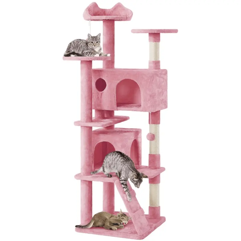 Easyfashion 70 Cat Tree Condo with 3 Platform & 3 Scratching Posts, Pink
