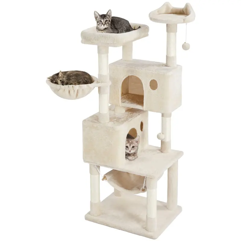 SmileMart 64.5H Multi-level Cat Tree Tower with Condos and Perches, Beige