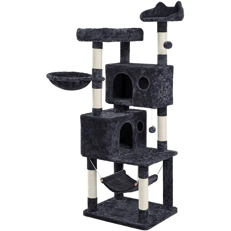 SmileMart 64.5H Multi-level Cat Tree Tower with Condos and Perches, Black