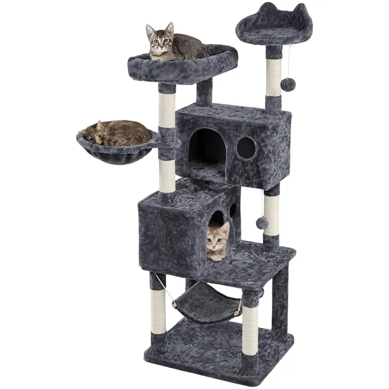 SmileMart 64.5H Multi-level Cat Tree Tower with Condos and Perches, Dark Gray