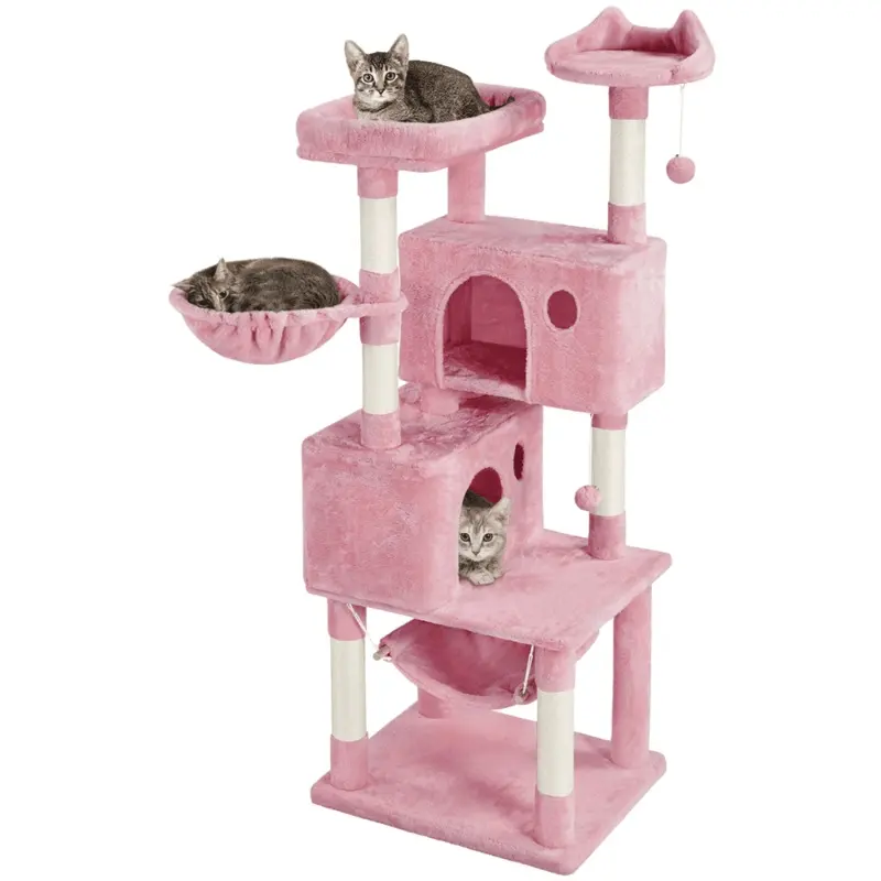 SmileMart 64.5H Multi-level Cat Tree Tower with Condos and Perches, Pink