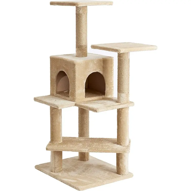 Two by Two Evergreen 50.8-inch Cat Tree, Tower, Condo, Scratching Post & Playground, Beige
