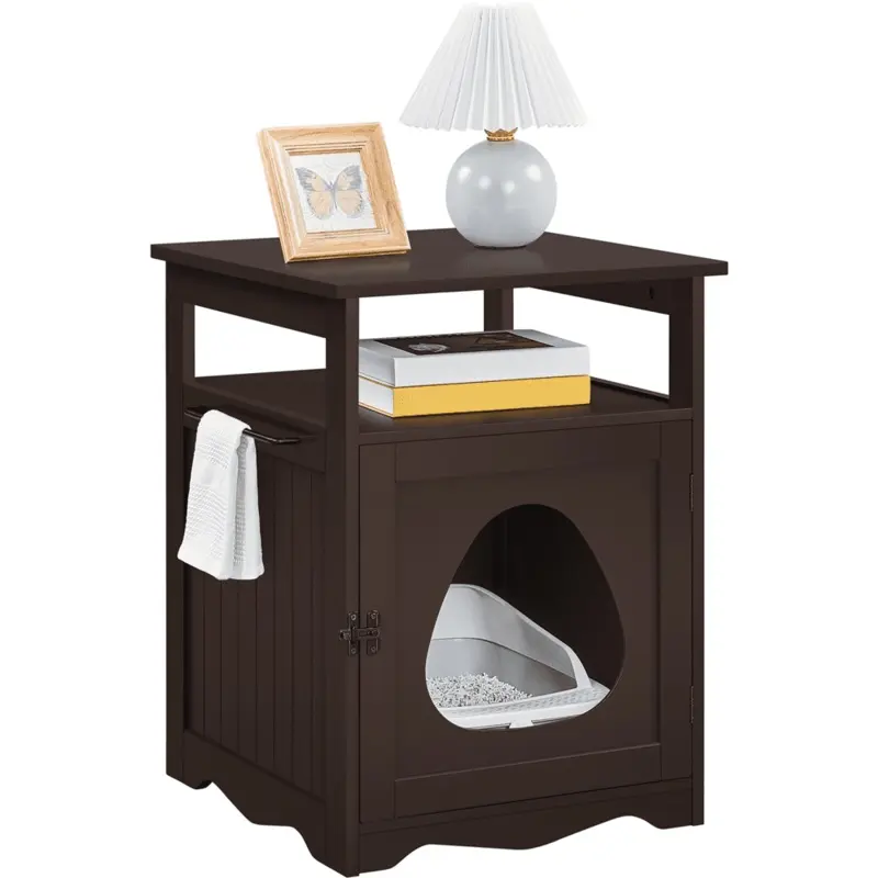 Easyfashion 25.5H Pet Litter Box Wood End Table for Living Room, Espresso
