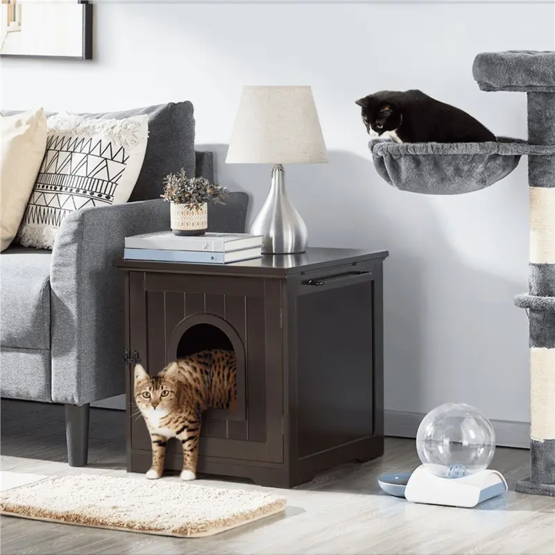 Easyfashion Cat Litter Box End Table, Espresso