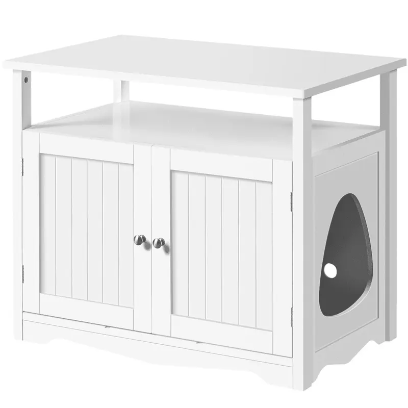 Easyfashion Cat Litter Box End Table with Storage Shelf, White