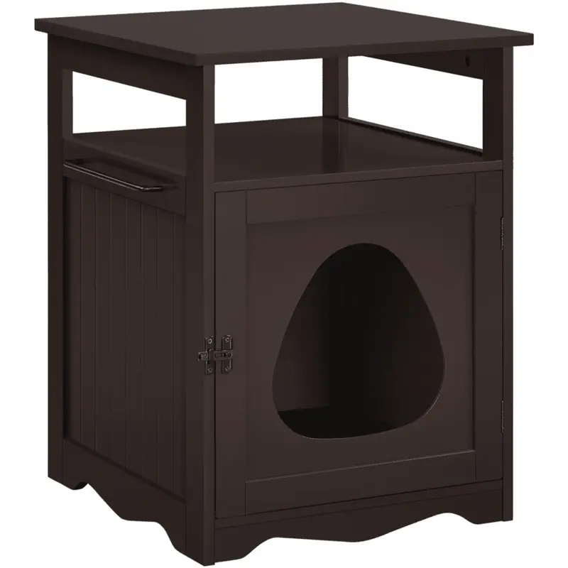 SmileMart Wooden Cat Litter Box End Table Pet Hidden Furniture, Espresso