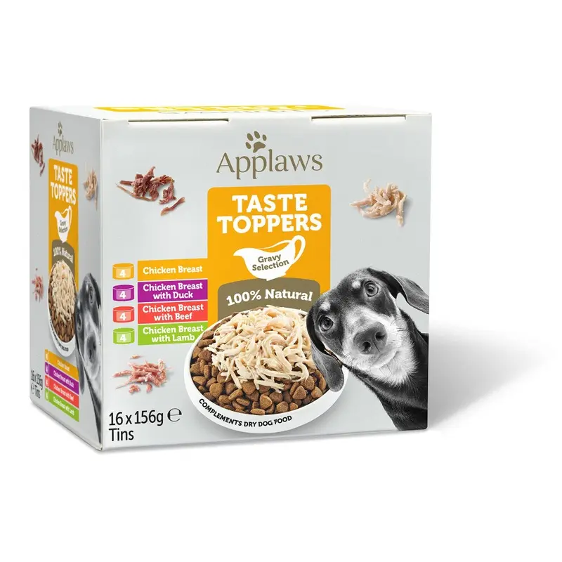 Applaws 100% Natural Wet Dog Food, Chicken With Beef, Lamb And Duck Selection In Gravy Tin (16 X Tins) 156G