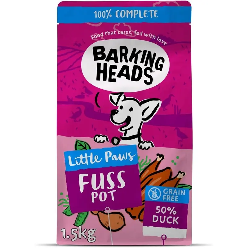 Barking Heads Complete Dry Dog Food 1.5kg - Adult Little Paws (Small Breed) Fuss Pot Duck - Natural Grain Free Hypoallergenic for Fussy Eaters & Sensitive Stomachs - Vet Approved