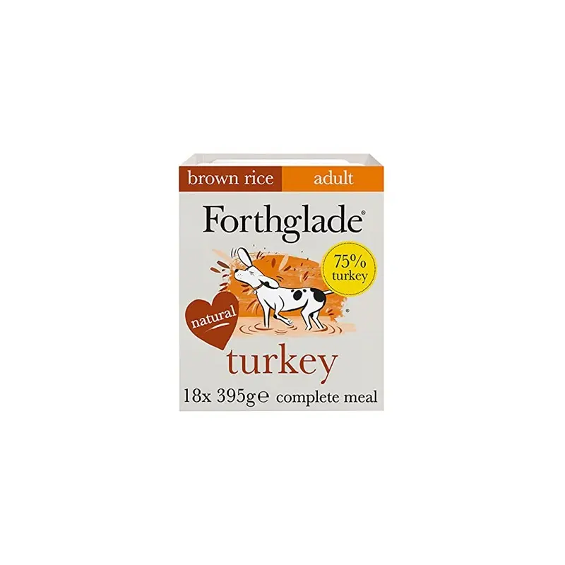 Forthglade Brown Complete Natural Wet Dog Food - Turkey & Vegetables With Rice (18 X 395G) Trays - Adult Dog Food 1 Year+ Size 18