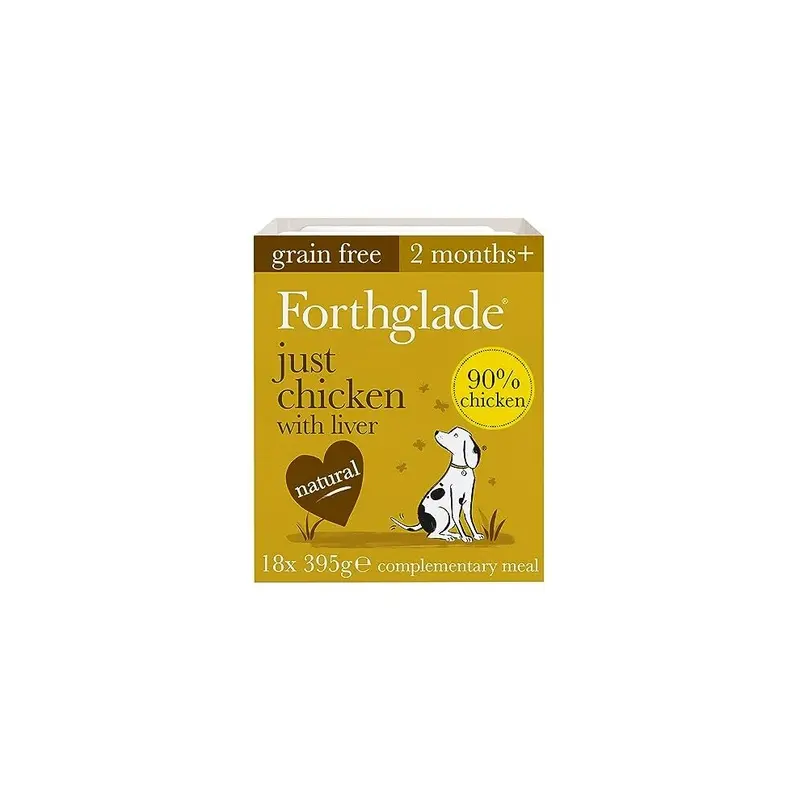 Forthglade Grain Complementary Natural Wet Dog Food - Free Just Chicken With Liver & Vegetables (18 X 395G) Trays - 90% Chicken Dog Food For Puppy, Size 18