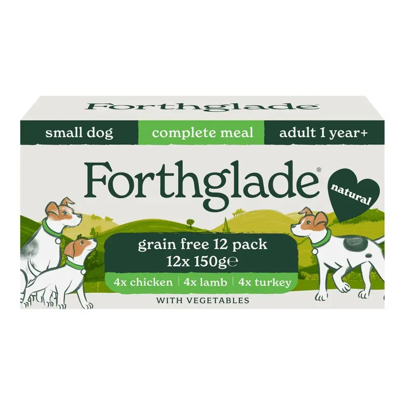 Forthglade Wet Dog Food for Small Dogs (12 x 150g Trays) - Adult 1 Year+, Grain Free & Hypoallergenic Food, Variety Pack, Chicken, Lamb and Turkey with Vegetables, Complete Meals, Natural Ingredients