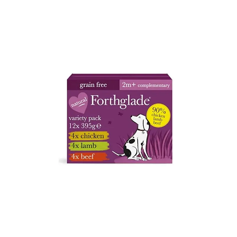 New Forthglade Complementary Natural Wet Dog Food - Free & Vegetables Just Variety Pack (12 X 395G) Trays - 90% Chicken, Lamb & Beef, Packaging May Grain Size 12