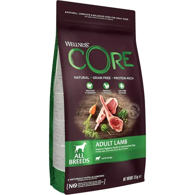New Wellness Core Adult Lamb Lamb Dry For All Dog Breeds All-Natural -Free High Meat Content Protein-Rich Supports Healthy Digestion Grain Dog Food 1.8Kg